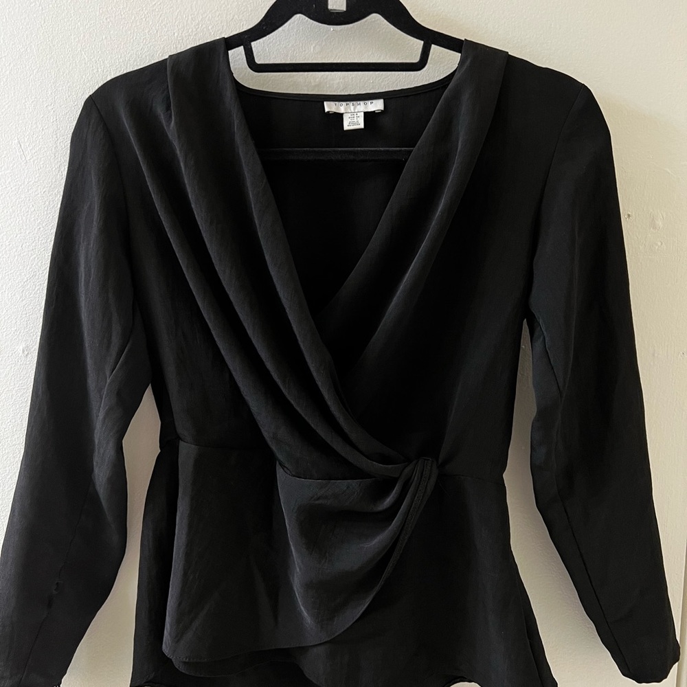 Topshop Black Fitted Long Sleeve Blouse